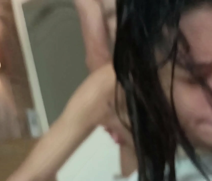 JAV Sensation ~  Little Slut Gets Soaked in White Cum after Doggy-style Romp!